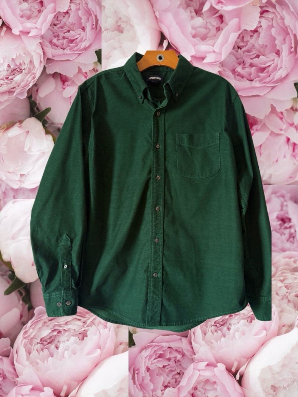 Land’s End Emerald Green Corduroy Button Down Collar Traditional Fit Shirt